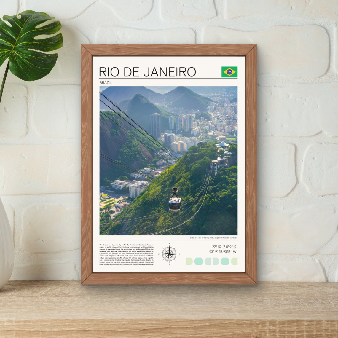 Rio de Janeiro Brazil Sugarloaf Cable Car City View Travel Poster