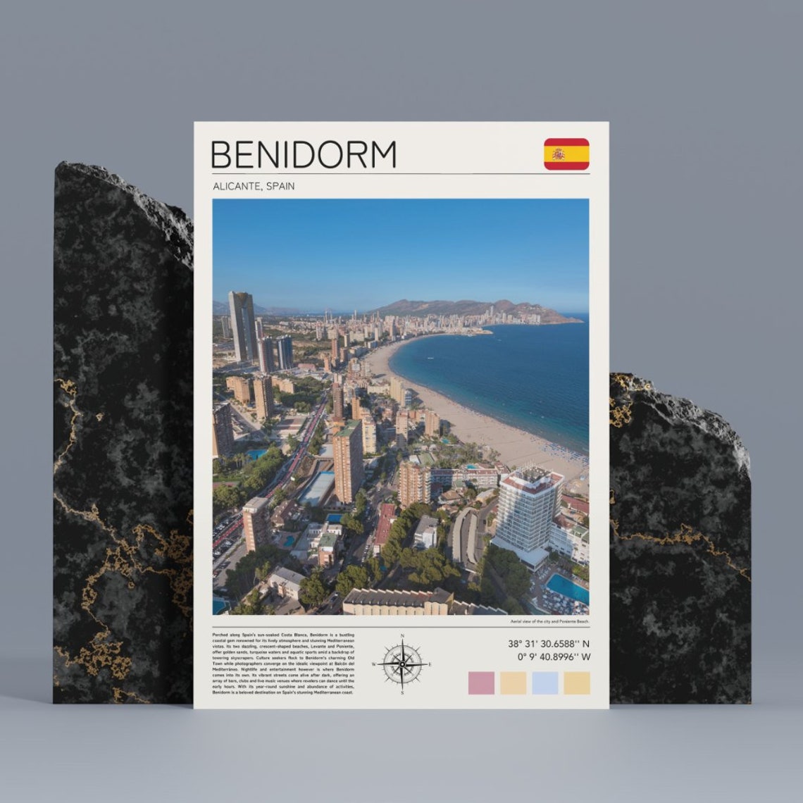Benidorm Spain Alicante Coast Skyline Beach Aerial Travel Poster - Image 5