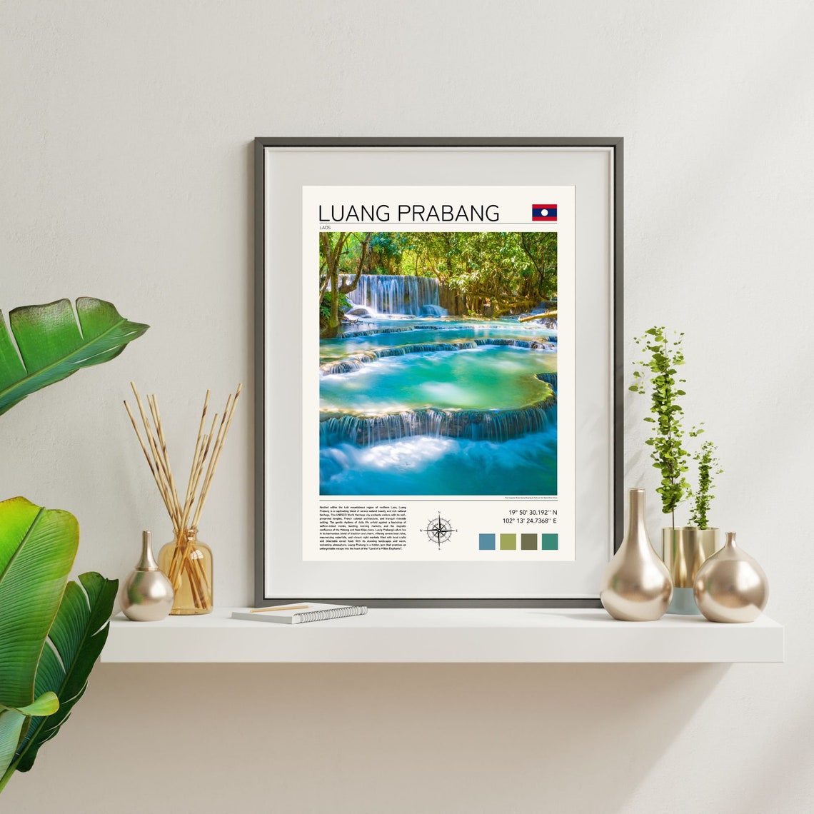 Luang Prabang Laos Turquoise Terraced Waterfall Jungle Travel Poster - Image 4