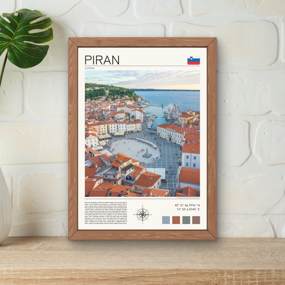 Piran Slovenia Tartini Square Coastal Old Town Aerial View Poster