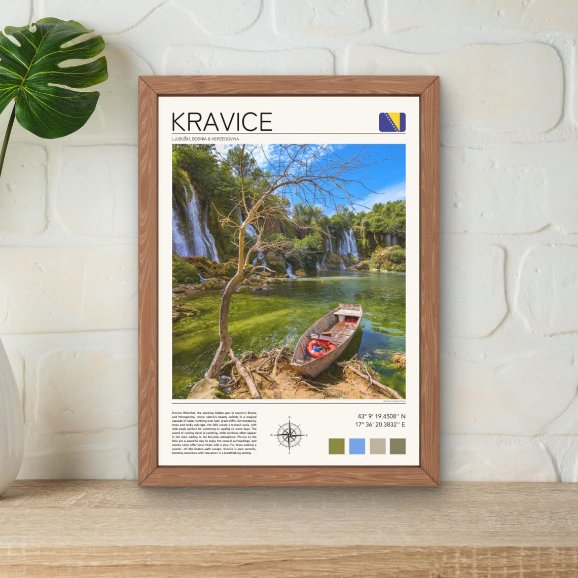 Kravice Waterfall Bosnia Emerald Pool Rowboat Nature Escape Poster