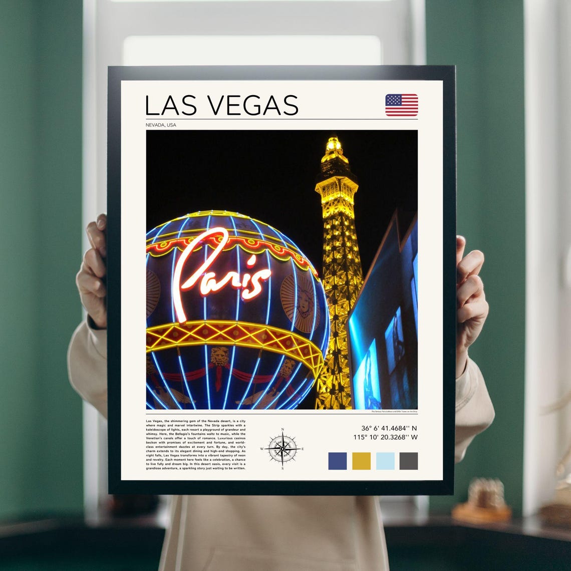Las Vegas Nevada Paris Hotel Balloon Eiffel Tower Night Strip Poster - Image 3