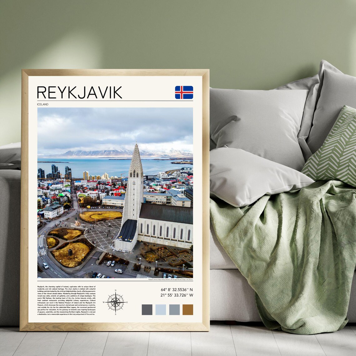 Reykjavik Iceland Hallgrimskirkja Church Aerial City View Poster - Image 4
