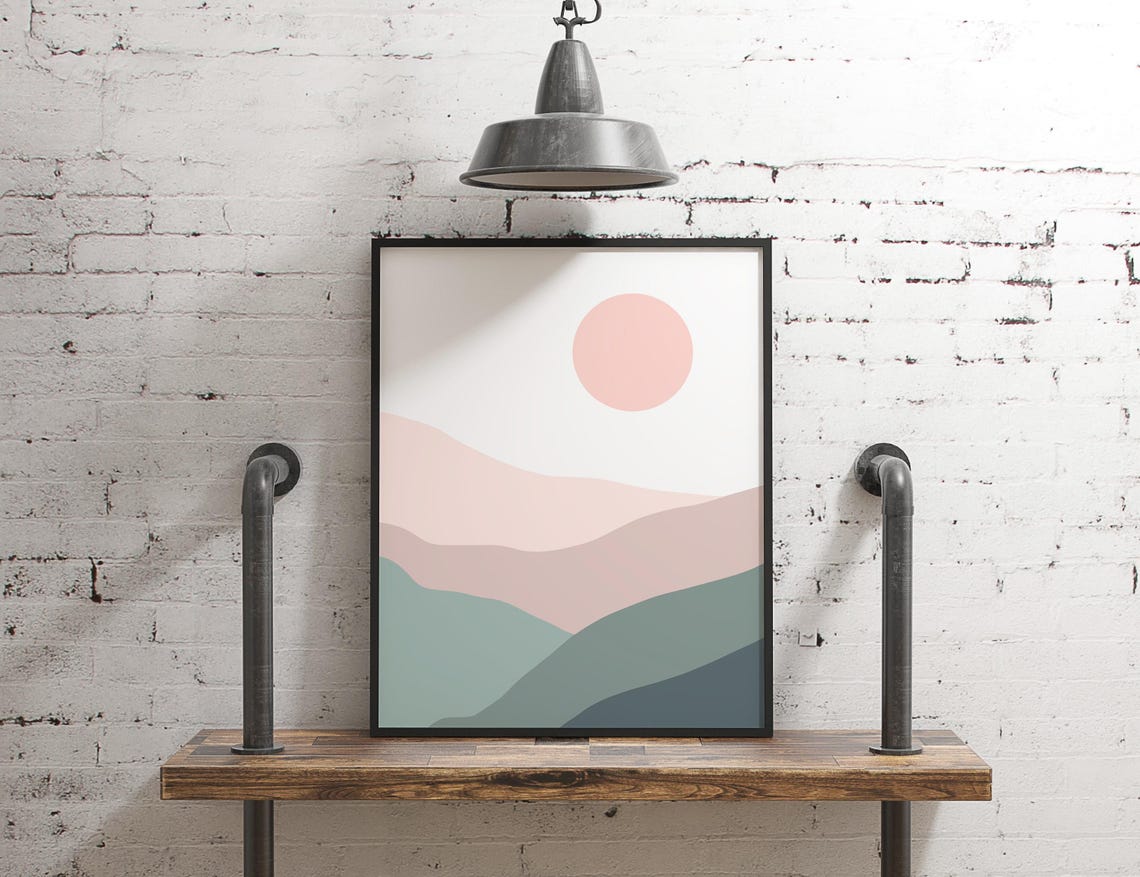 Pink Sunrise Abstract Landscape Rolling Hills Minimalist Art Poster - Image 2