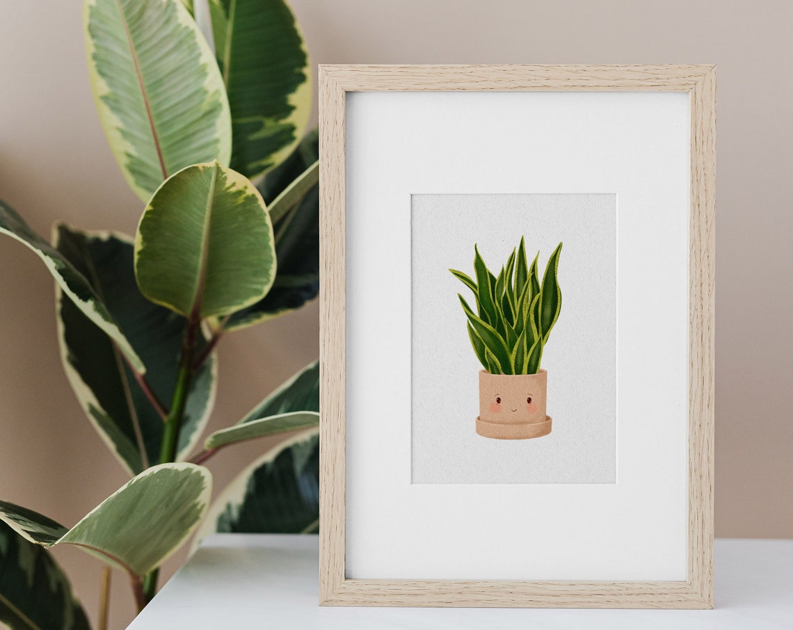 Cute Snake Plant in a Smiling Peach Pot Minimal Botanical Poster - Image 3