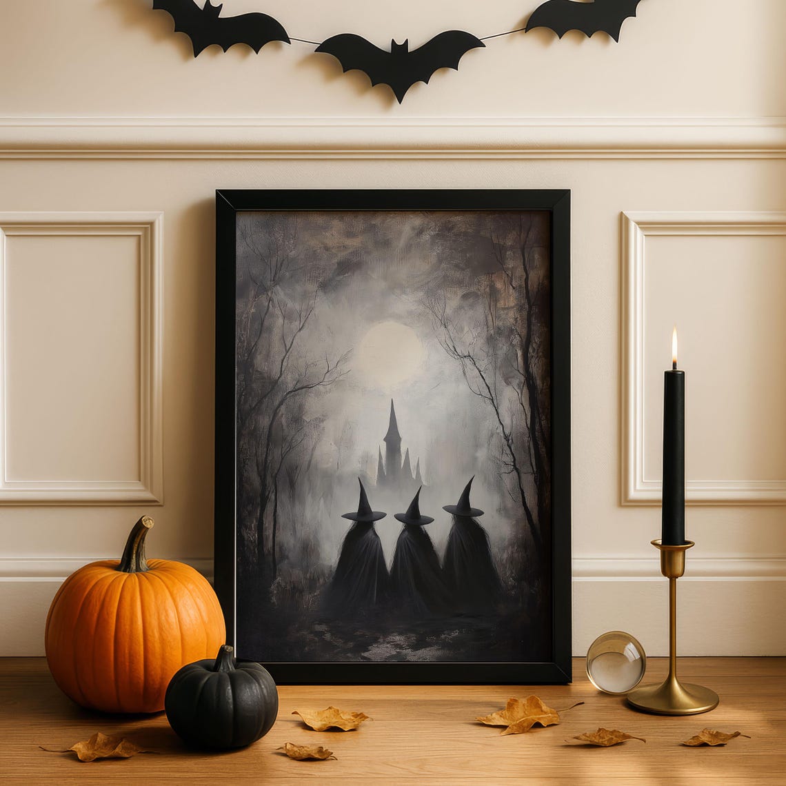 Vintage Halloween Witch Poster Framed Spooky Wall Art