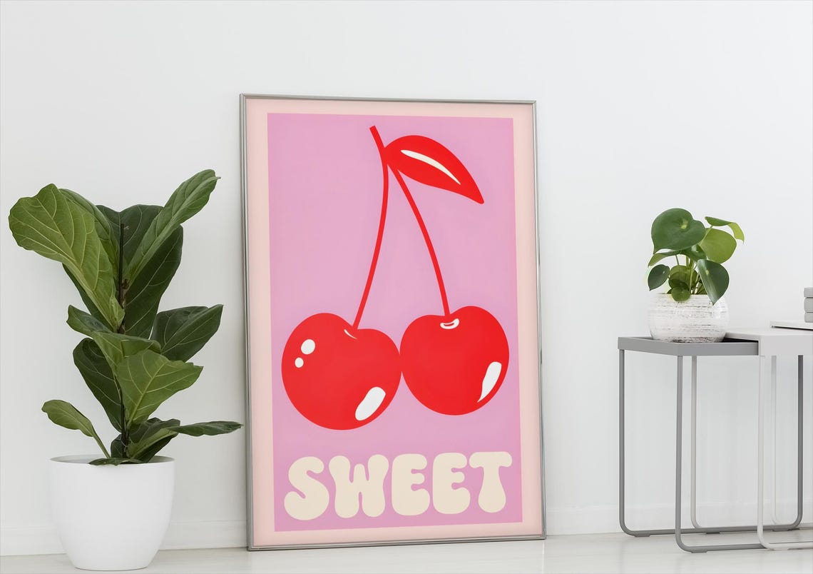 Sweet Cherries Retro Poster