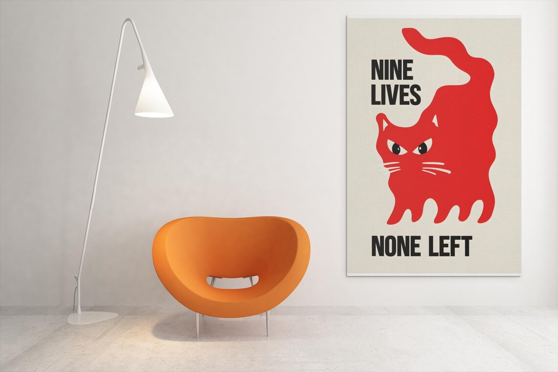 Nine Lives None Left Cat Poster, Minimalist Decor - Image 3