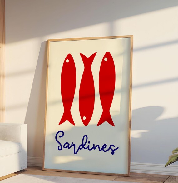 Fun Retro Sardines Trio Red Fish Minimalist Kitchen Art Print