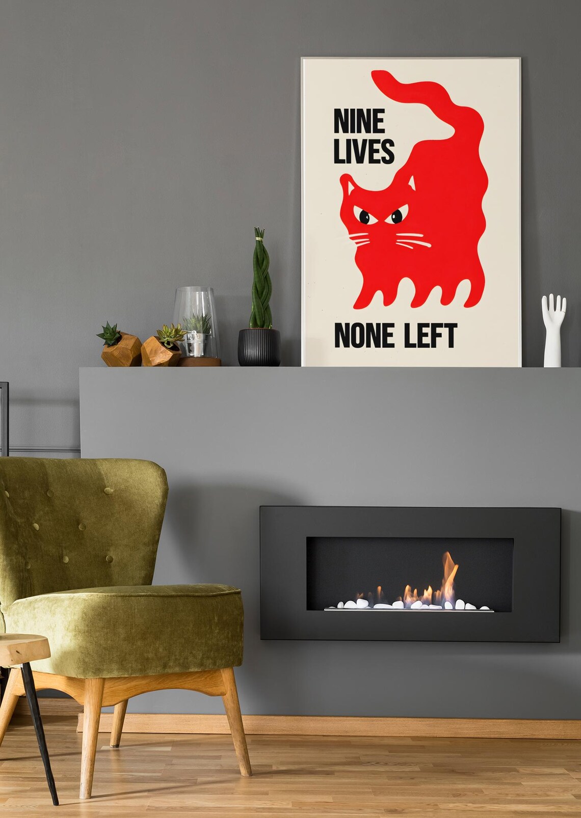 Nine Lives None Left Cat Poster, Minimalist Decor - Image 2