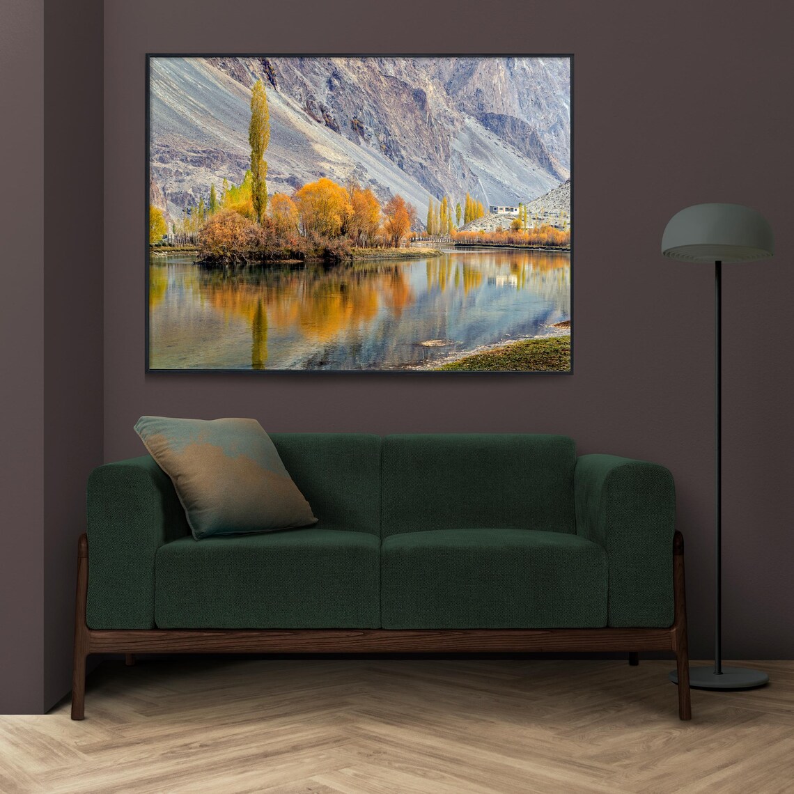 Golden Autumn Trees Still Lake Reflection Mountain Photo Poster