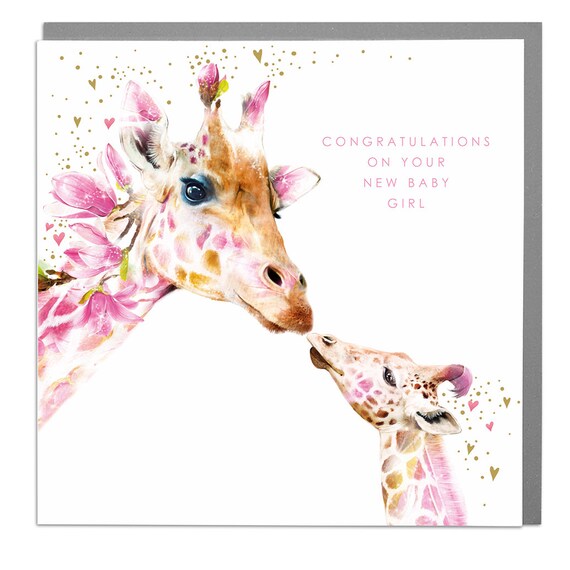 Giraffe New Baby Girl Greeting Card, Cute Animal Design