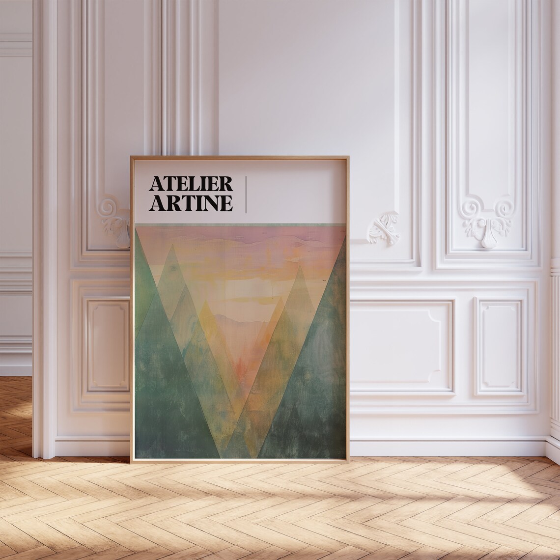 Atelier Artine Pastel Watercolor Geometric Mountain Valley Poster - Image 2