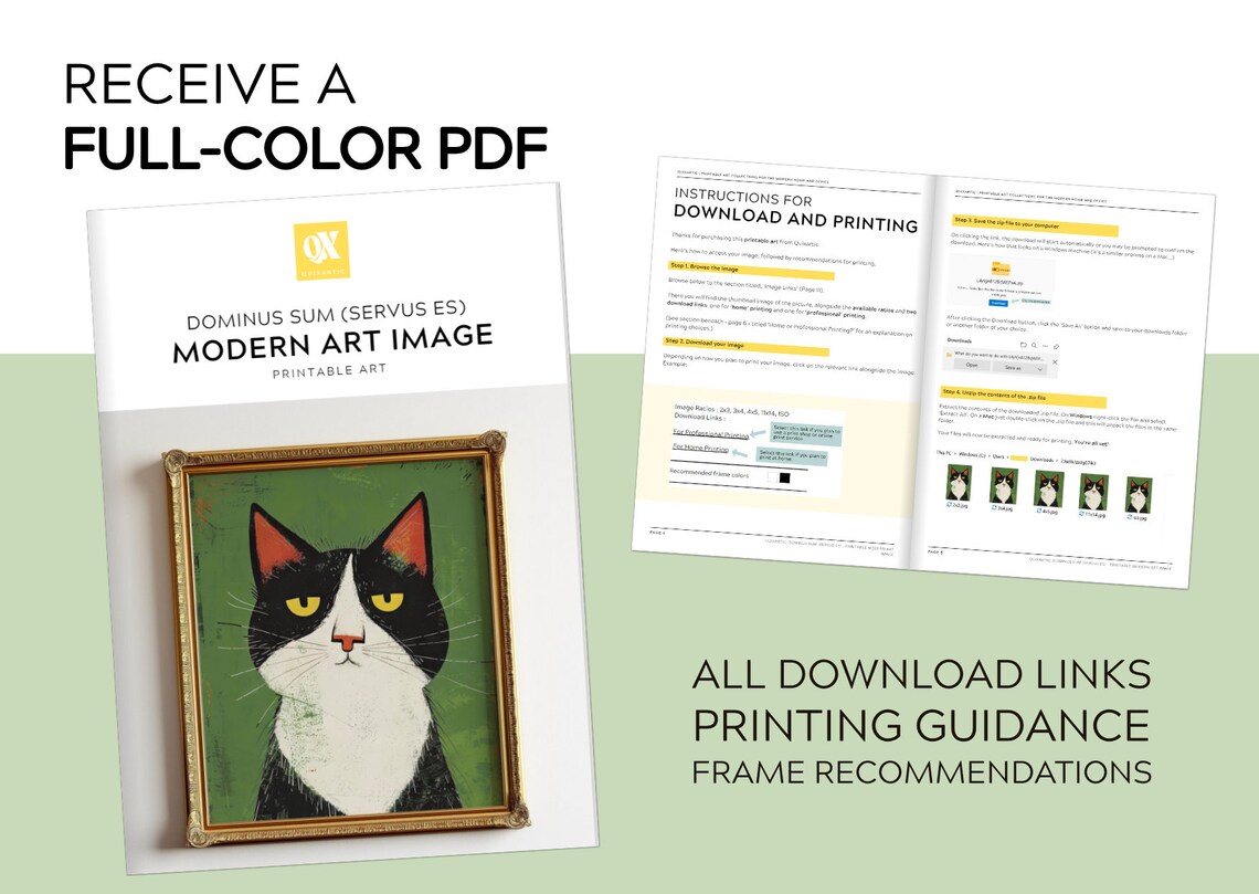 Moody Tuxedo Cat Portrait on Green Modern Gallery Cat Art Poster - Image 2