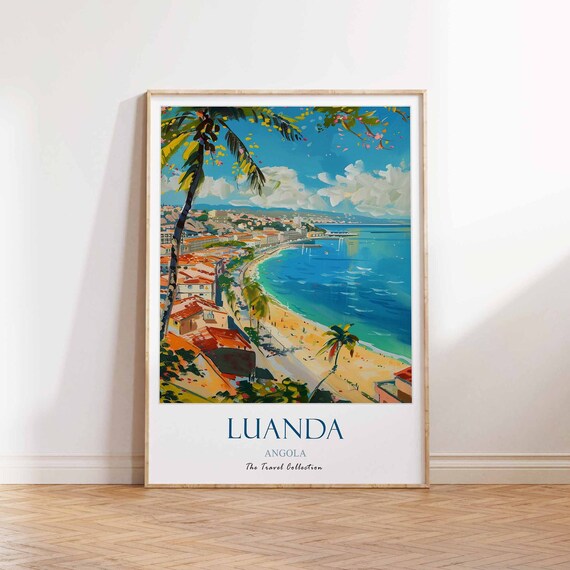 Luanda Angola Bay Beach Aerial View Coastal Vibrant Travel Poster