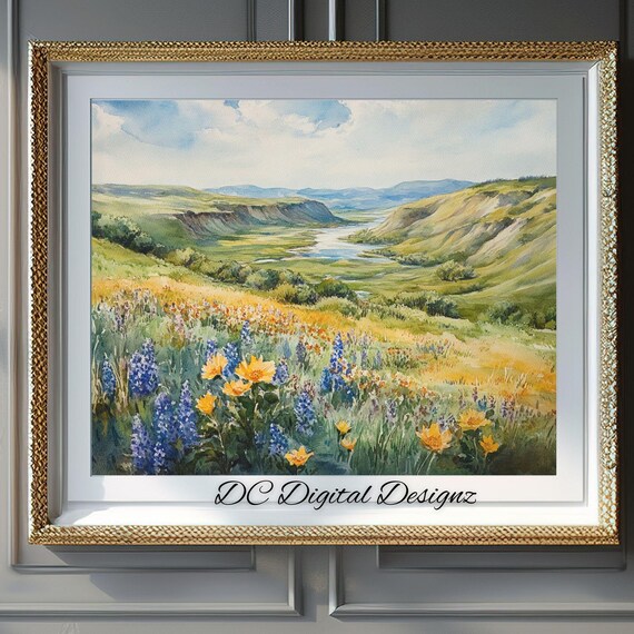 Springtime Scenic Valley Watercolor Art Print