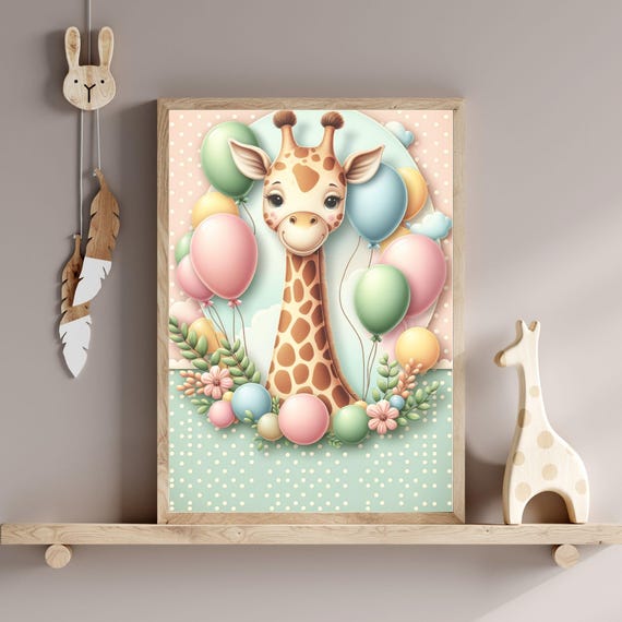 Nursery Wall Art Watercolor Giraffe Wall Art Cute Safari Animal Print For Kids Room Nursery Decor Baby Gift Instant