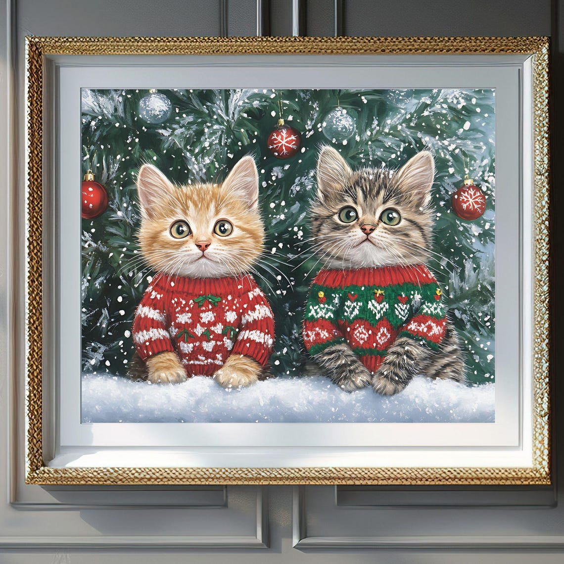 Christmas Wall Art Wall Art Christmas Kittens In Sweaters Cozy Holiday Cat Decor Cute Art For Home Instant