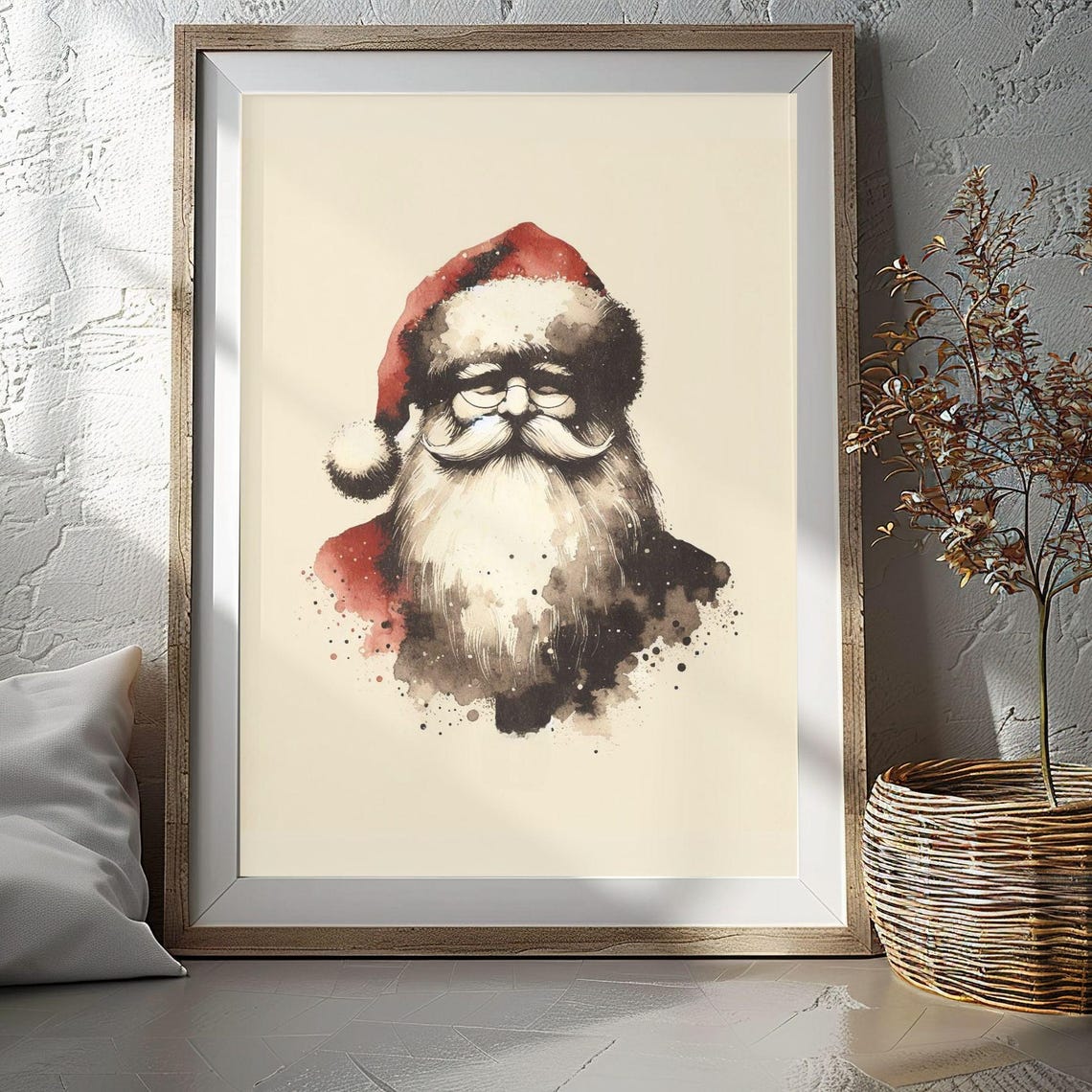 Santa Claus Watercolor Portrait Ink Splatter Festive Christmas Poster