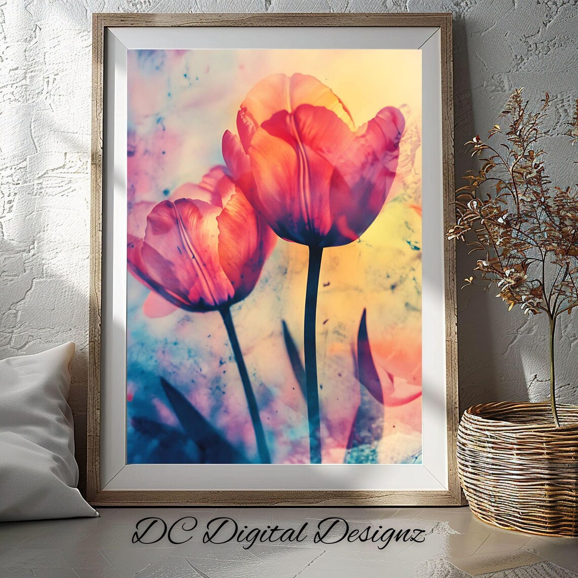 Watercolor Tulips, Vibrant Spring Flowers Art Print