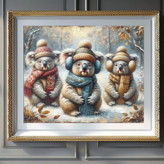 Christmas Wall Art Adorable Winter Koalas Art Cozy Christmas Koalas Wall Art Cute Home Decor