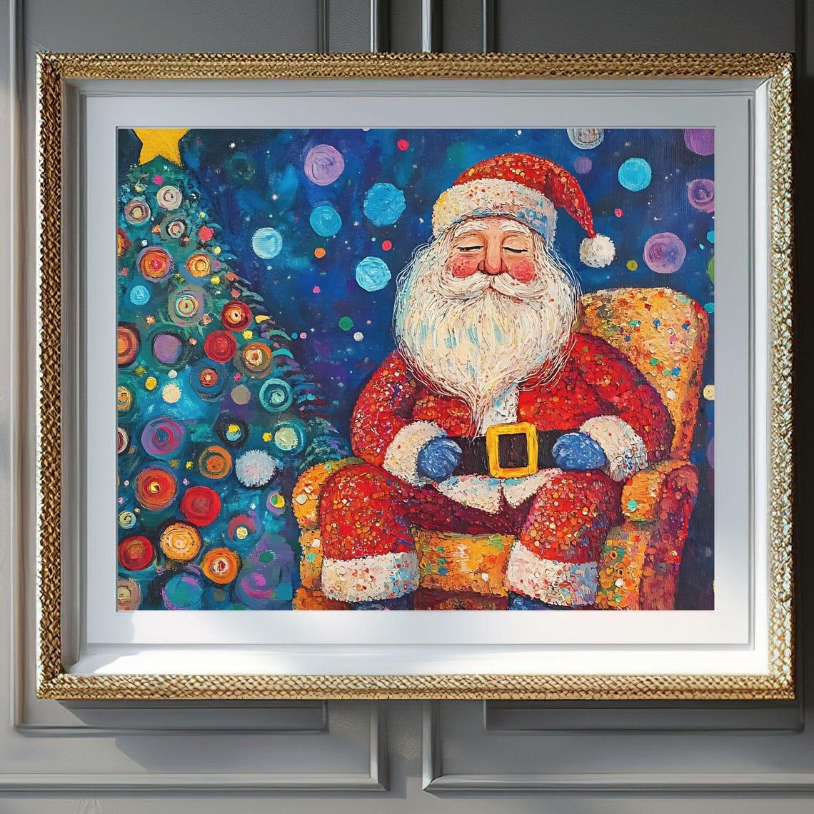 Whimsical Santa Claus Pointillist Night Ornament Tree Poster