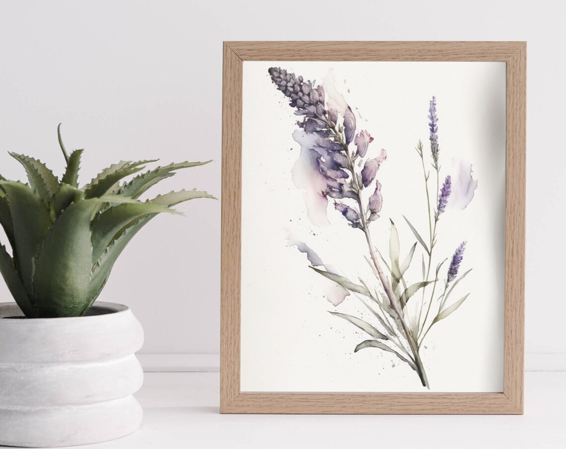 Purple Lupine Blossoms Watercolor Botanical Flower Wall Poster - Image 2