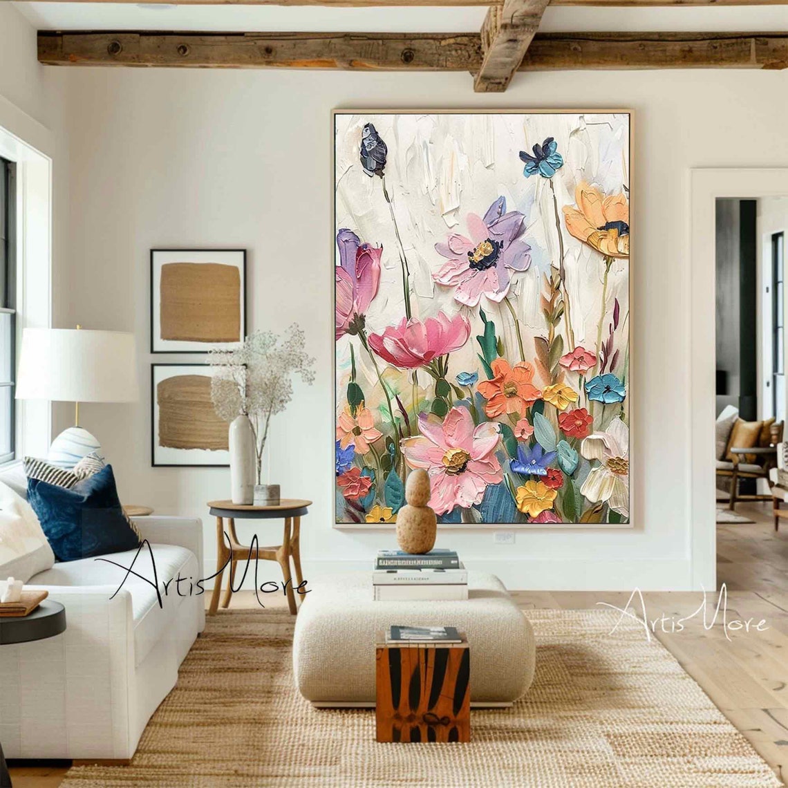 Colorful Spring Wildflower Bouquet Impasto Floral Texture Art Poster - Image 2