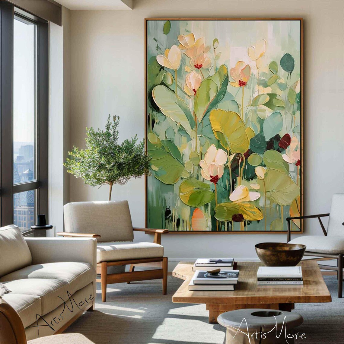 Green Floral Abstract Oil Painting, Garden Art Print - Image 2