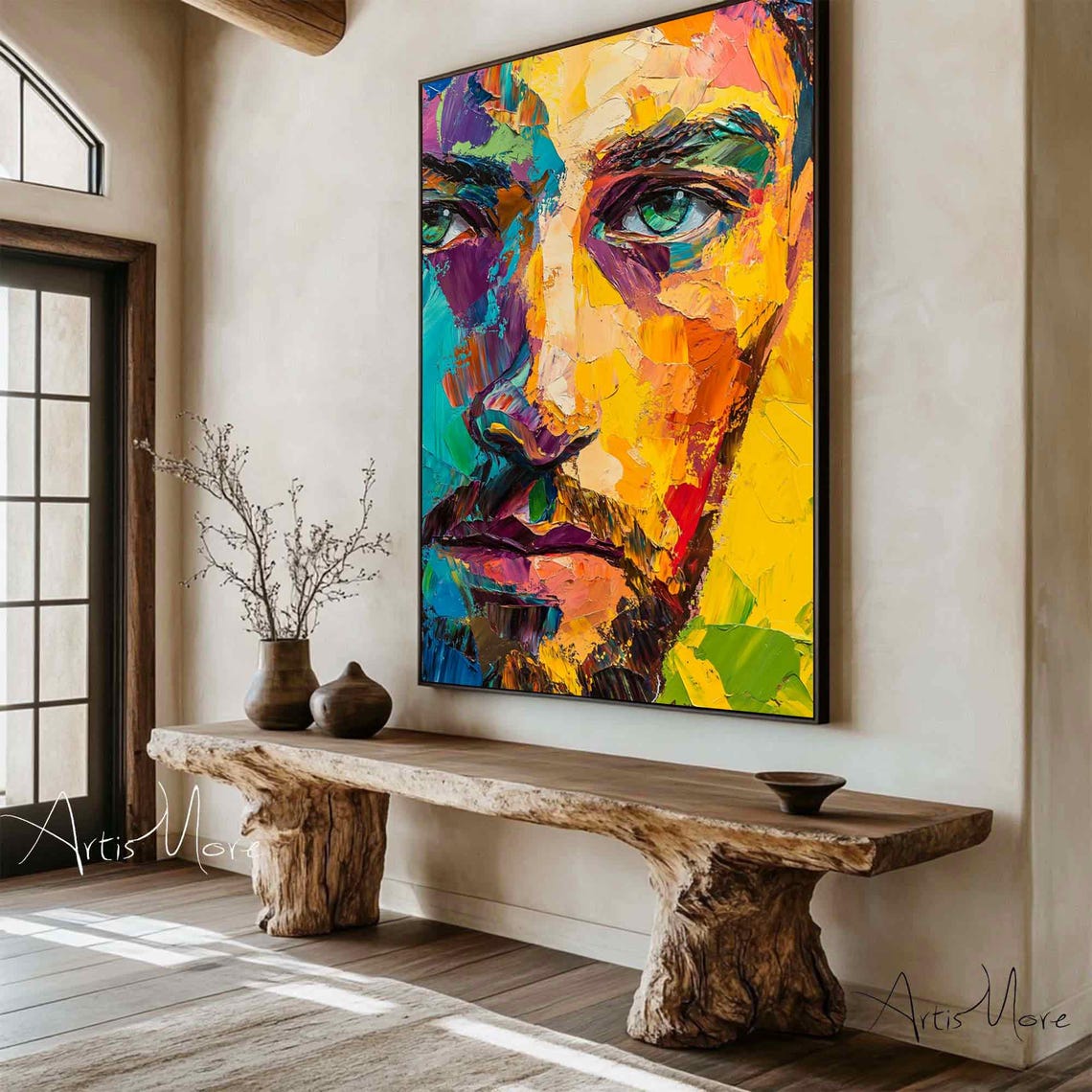 Vertical Pop Art Man Face Colorful Abstract Portrait Canvas Poster