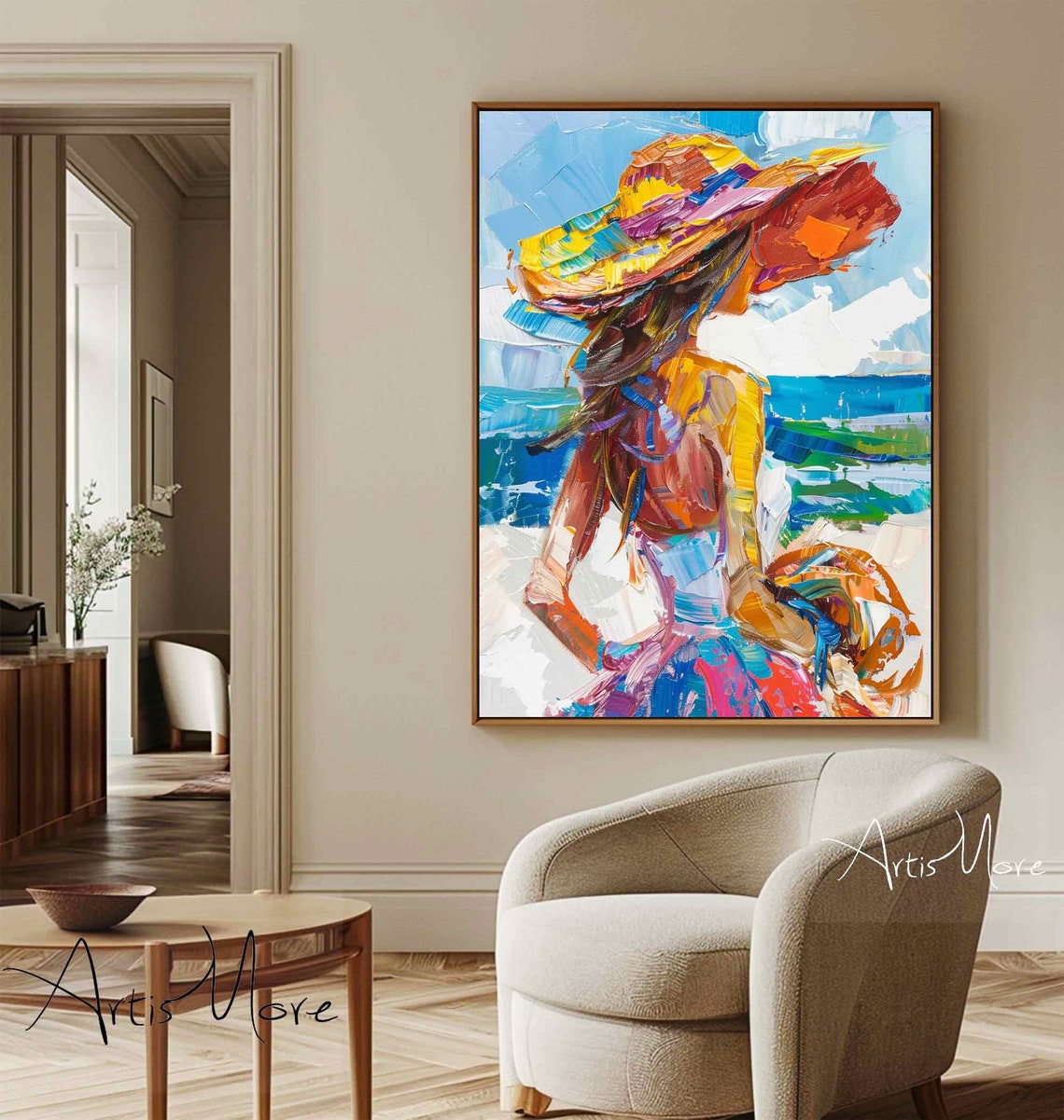 Colorful Woman Figure Art Hawaiian Woman Art Tan Skin Thick Texture Art Painting Summer Female Figure Painting Pretty Girl In Coastal - Image 3