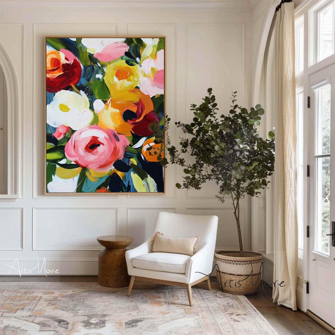Colorful Abstract Rose Bouquet Bold Brushstroke Floral Art Poster - Image 5