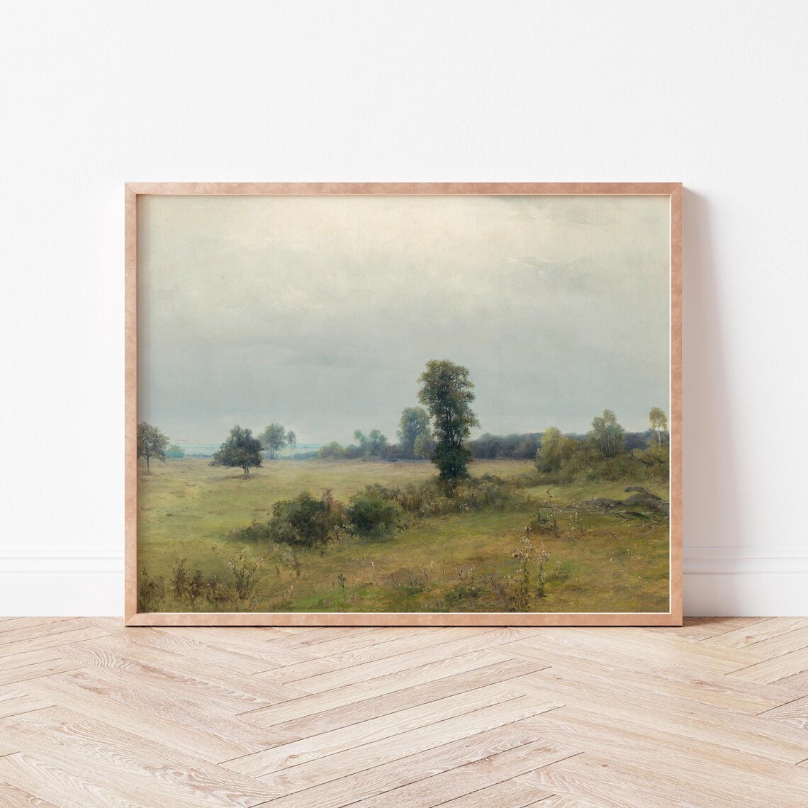 Serene Green Meadow With Trees Vintage Pastoral Landscape Poster