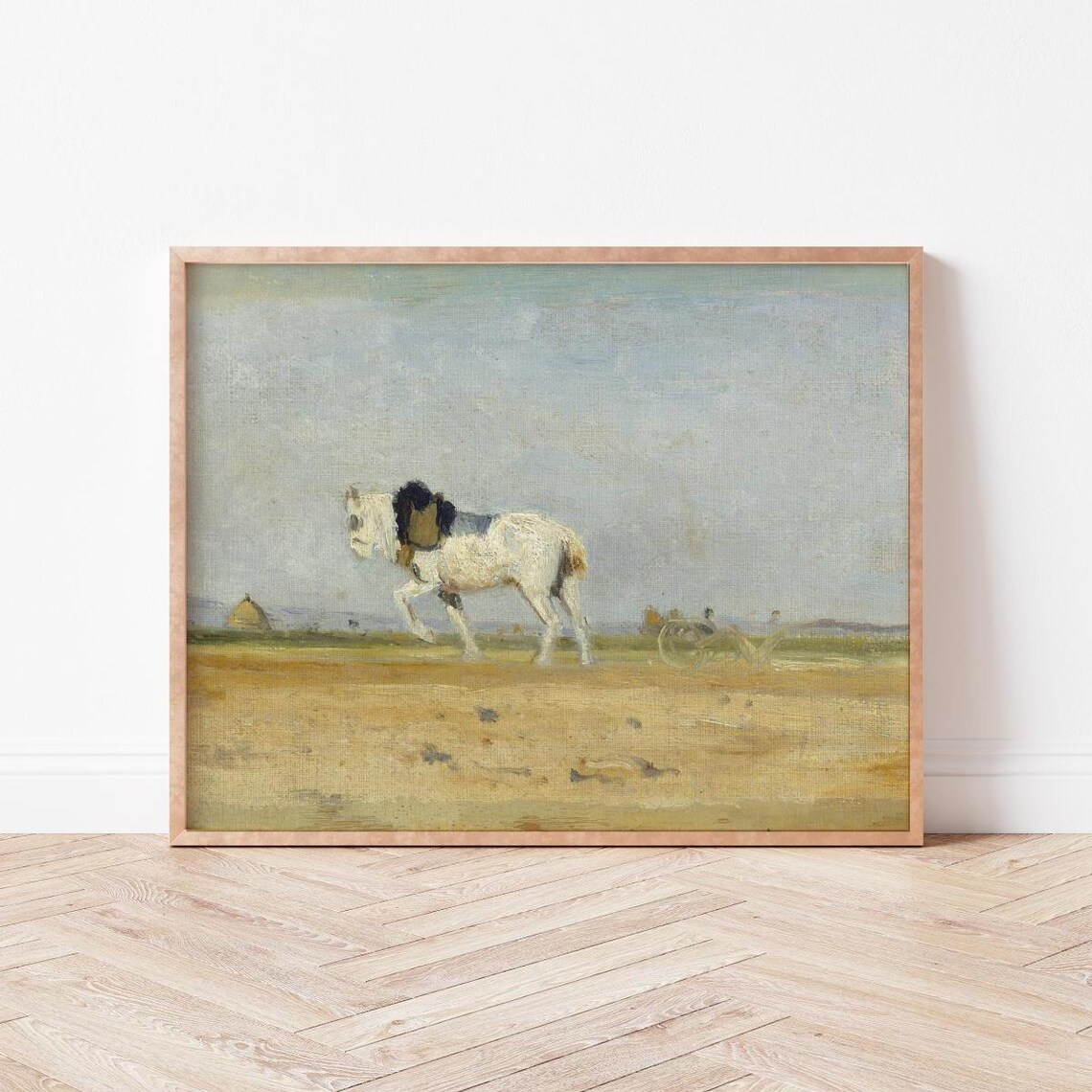 White Horse Countryside Vintage Oil Painting Antique Art Poster