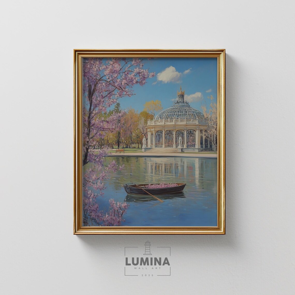 Madrid Crystal Palace Park Lake Boat Blossom Spring Art Poster