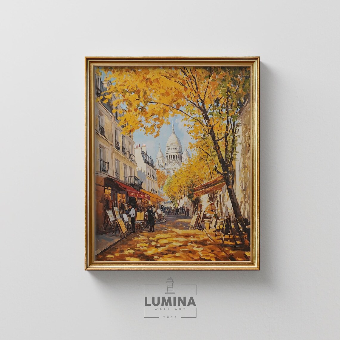 Paris Sacre Coeur Montmartre Autumn Street Oil Painting Poster