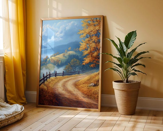 Crisp Autumn Morning In The Countryside Serene Fall Landscape Golden Trees And Blue Sky Peaceful Rural Scene Wall Art 22