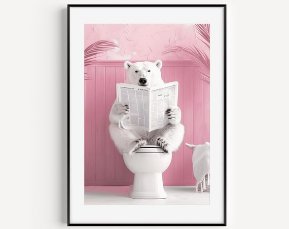 Bathroom Polar Bear Print Polar Bear On Toilet Funny Bathroom Wall Decor Toilet Poster Toilet Wall Art Funny Bear Poster Bathroom Wall Art