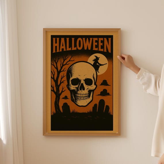 Vintage Skeleton Halloween Poster Spooky Season Wall Art