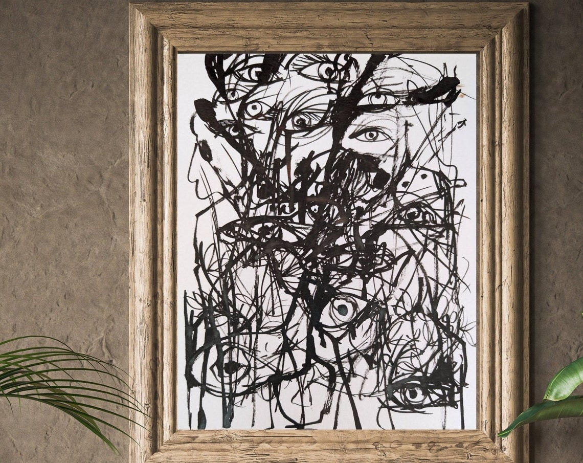Striking Black Ink Eyes Expressive Abstract Line Drawing Poster - Image 3