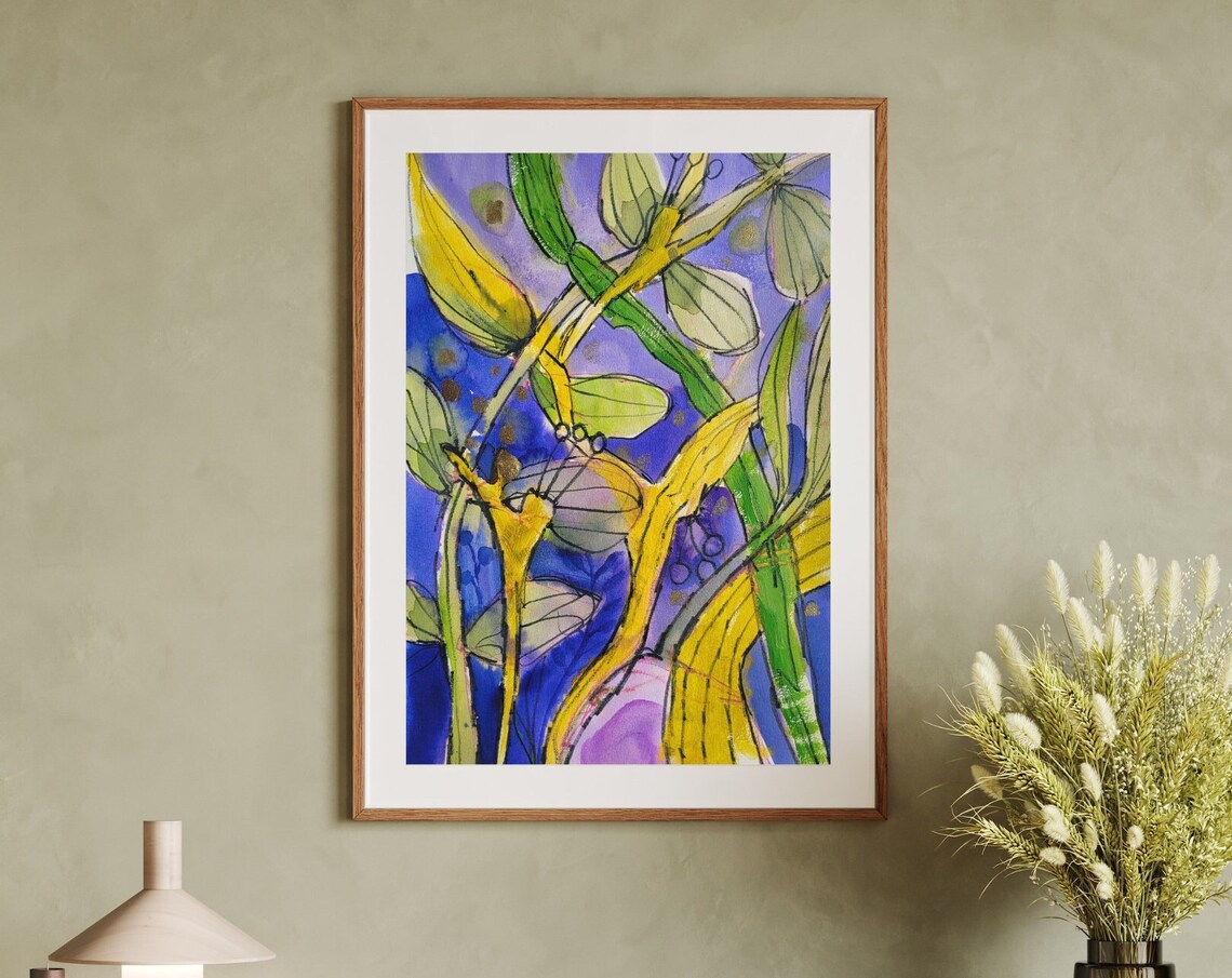 Fresh Green Yellow Botanical Leaves Spring Watercolor Poster - Image 3