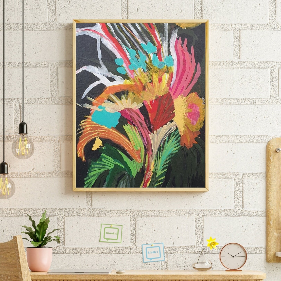 Dramatic Tropical Bloom On Black Expressive Floral Art Poster