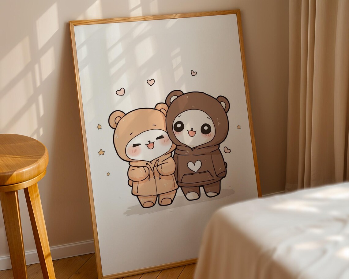 Cute Bears in Hoodies Kawaii Animal Poster for Couples Room Wall Decor - Image 4