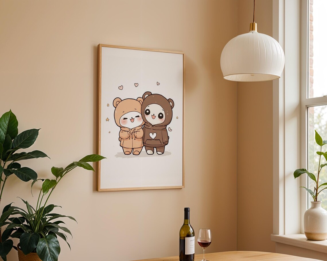 Cute Bears in Hoodies Kawaii Animal Poster for Couples Room Wall Decor - Image 3