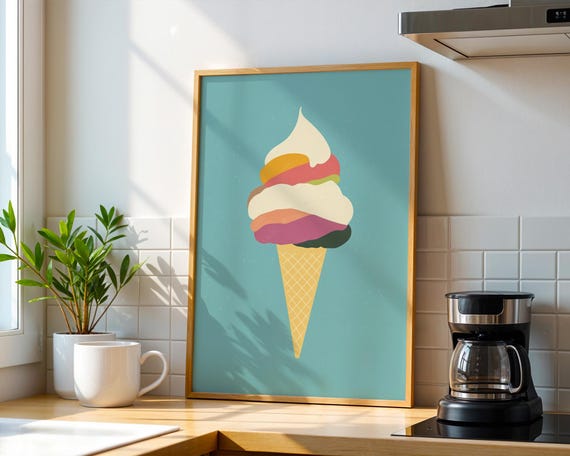 Minimalist Ice Cream Cone Poster Wall Art For Home Kitchen Room Decor