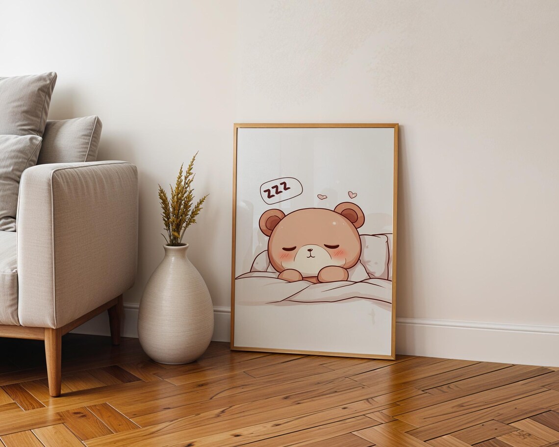 Cute Sleeping Bear Kawaii Animal Poster for Kids Room and Nursery Wall - Image 6