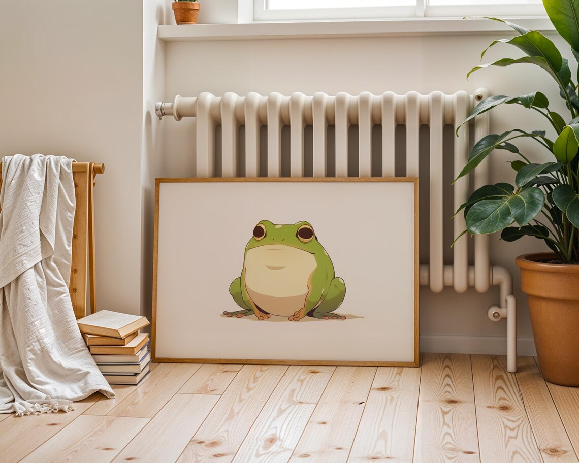 Chubby Green Cartoon Frog Cute Kawaii Nursery Illustration Poster - Image 5