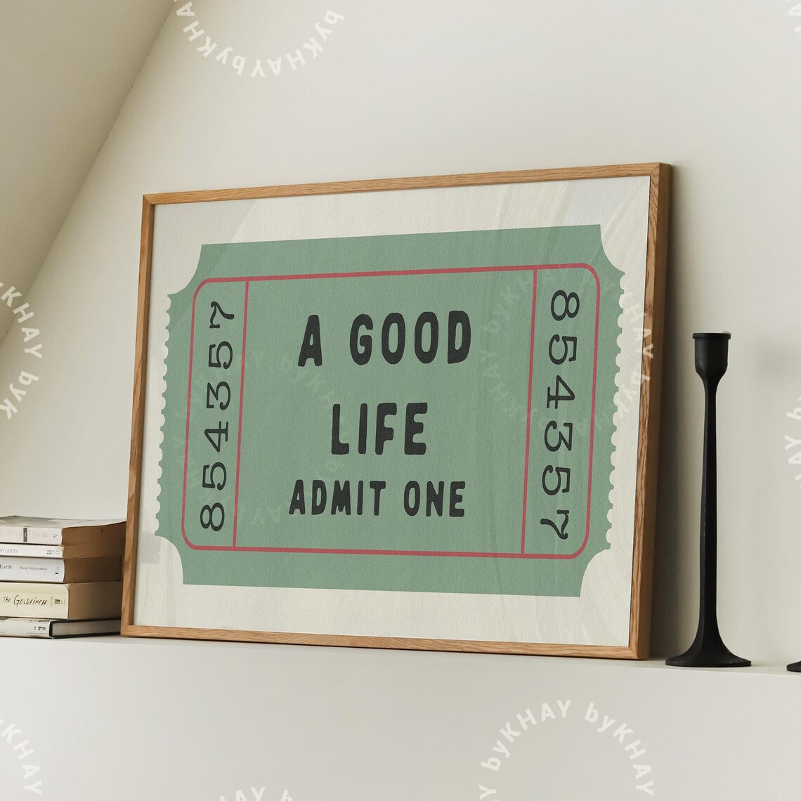 A Good Life Admit One Poster Retro Sage Green Ticket Stub Decor