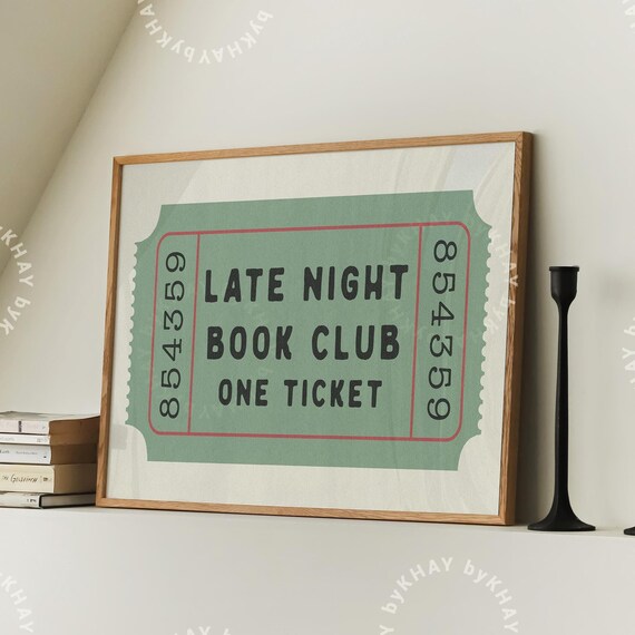 Late Night Book Club Retro Print, Preppy Decor
