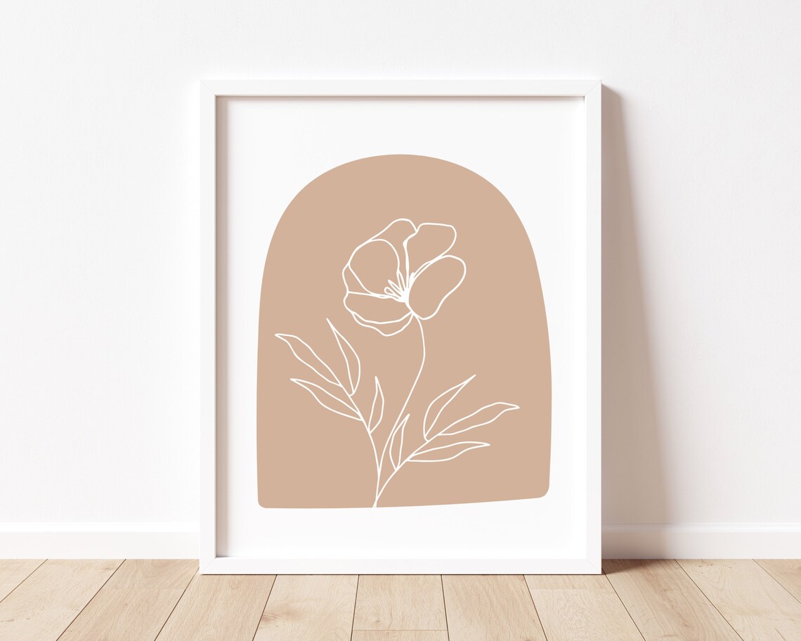Beige Flower Botanical Line Art Mid-Century Print - Image 2